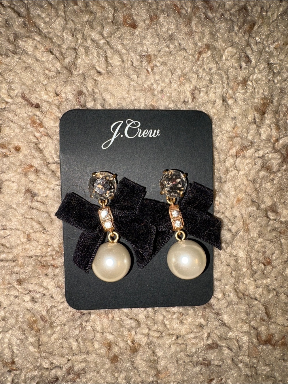 J Crew Velvet Bow Pearl Earrings